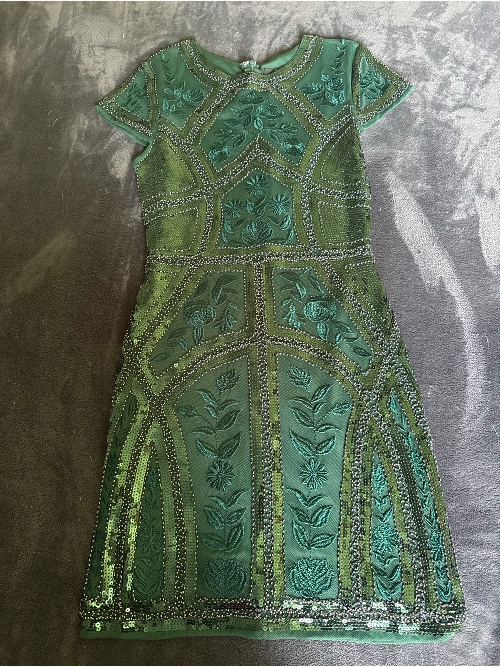 Lulu's Emerald Green Beaded Mini Dress - Picture 3 of 4